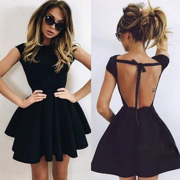 stunning Black Backless Homecoming Dresses,Cap Sleeves Short Prom Dresses IN483