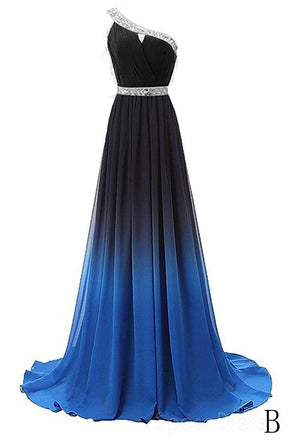 Cheap One Shoulder Ombre Beaded Long Evening Prom Dresses INK38
