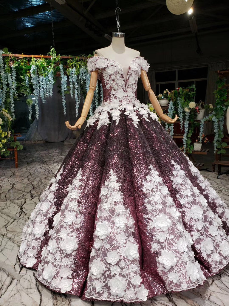 Princess Sparkly Off the Shoulder Long Prom Dresses, Ball Gown Quinceanera Dresses INS26