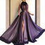 Purple Long A-line Split Cheap Prom Dresses With Flowers INH56