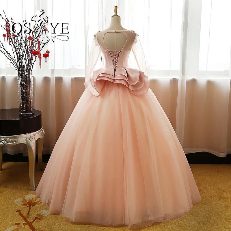 Vintage Flower Long Sleeves Puffy Tulle Long Prom Dress,Quinceanera Dresses IN608
