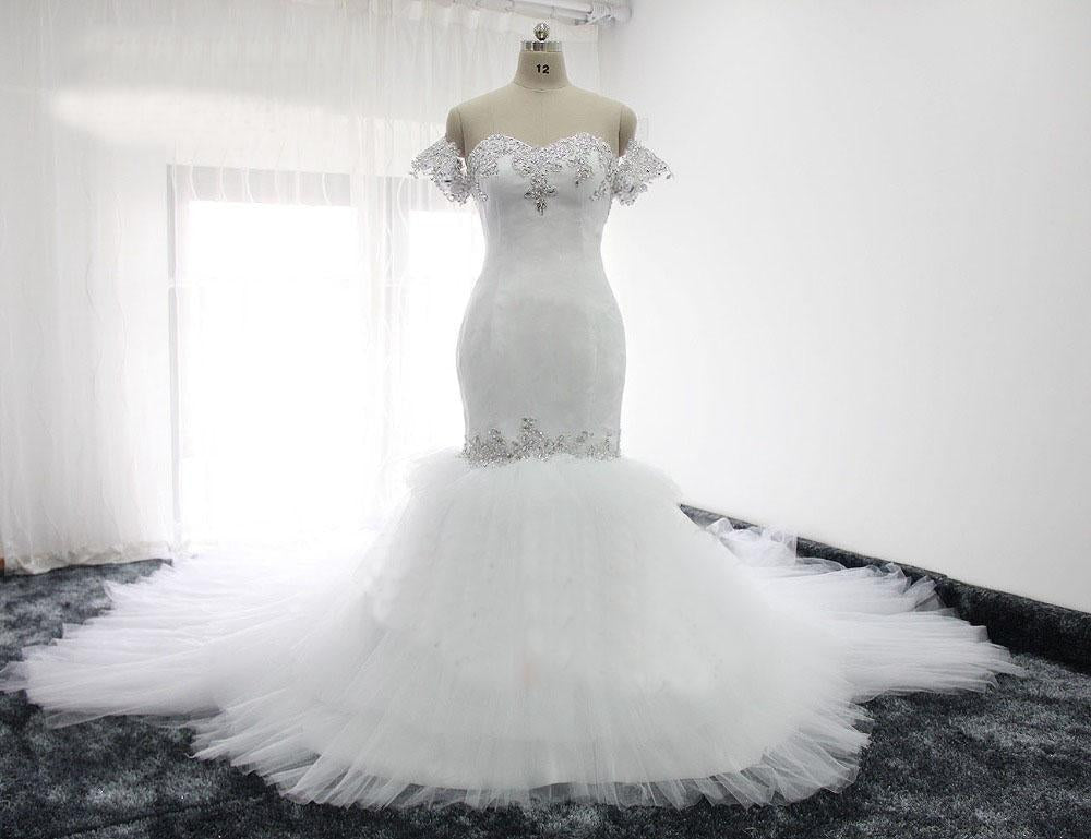 Mermaid Sweetheart White Beading Wedding Dress,Elegant Bridal Dresses INQ77