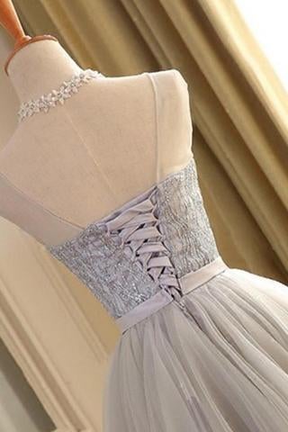 Cute A-line Scoop Gray Tulle Sleeveless Short Homecoming Dresses,Sweet 16 Dresses IN316