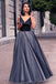 Charming V Neck Sleeveless Spaghetti Straps Navy Blue Ball Gown Prom Dress ING29