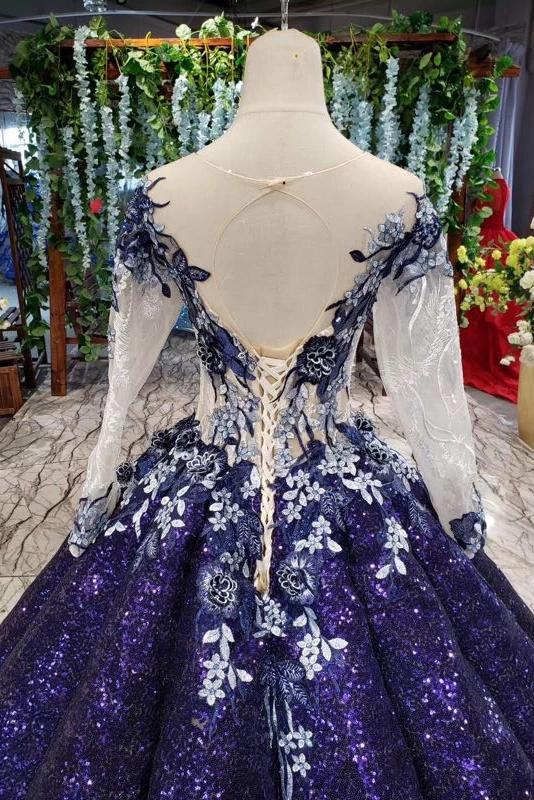 Ball Gown Long Sleeves Sequins Ombre Prom Dress, Pretty Quinceanera Dress INQ45