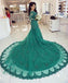 Elegant Long Sleeves V-neck Green Lace Mermaid Prom Dresses beautiful IN667