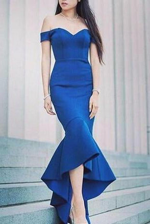 Charming Royal Blue Off Shoulder Mermaid Prom Dress,Sexy Formal Evening Dress IN744