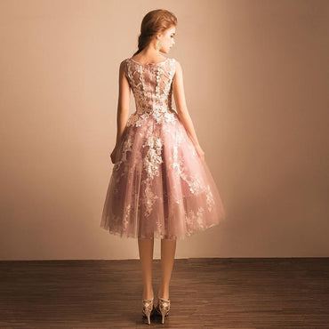 stunning A Line Tulle Homecoming Dress Sexy Pink Appliques Short Prom Dress Party Dress IN363