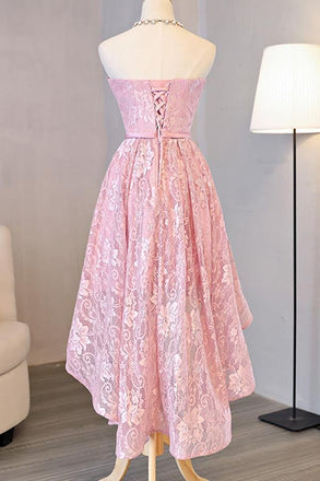 stunning Homecoming Dress Beautiful Pink Lace Asymmetrical Short Prom Dress Party Dress IN361