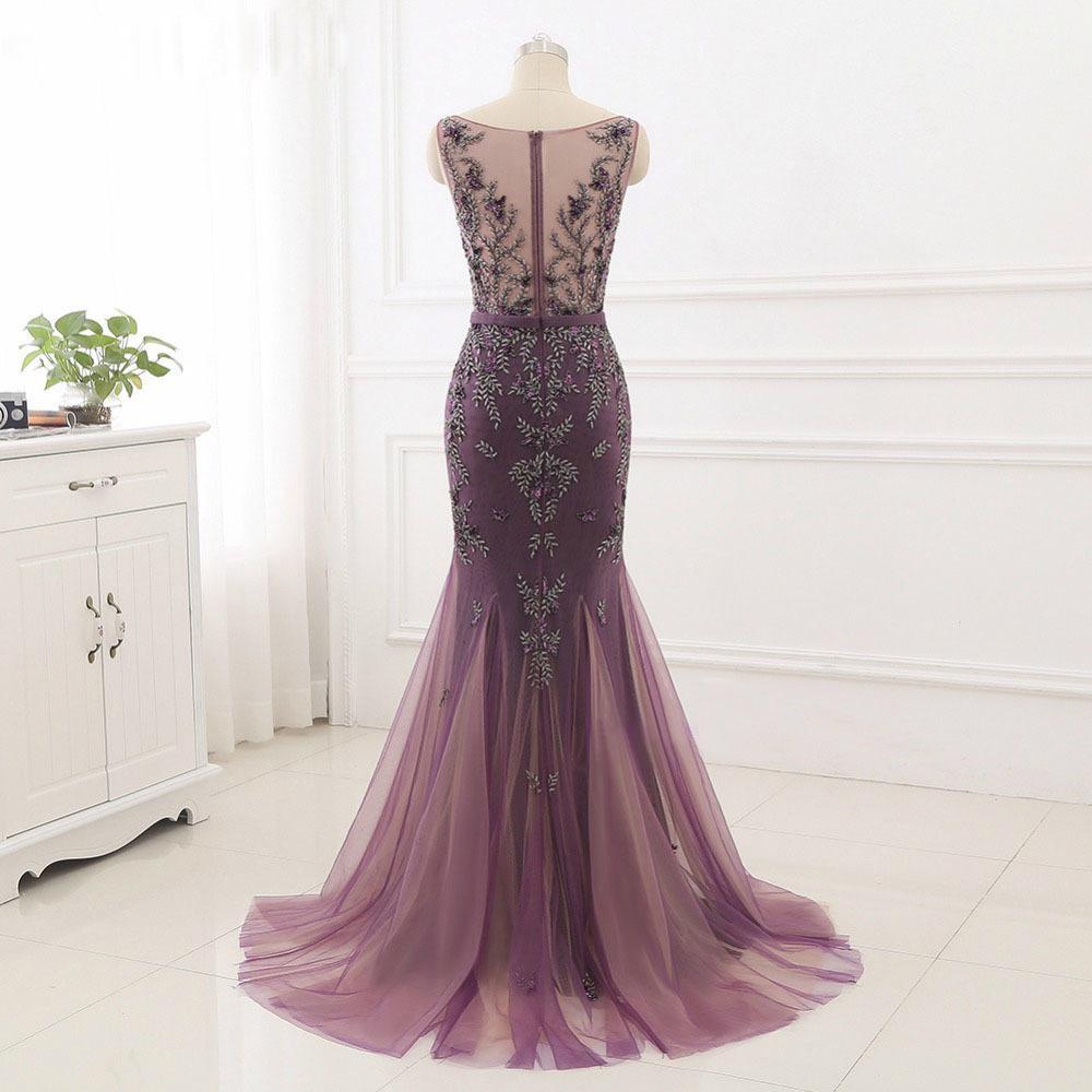 Beading Scoop Mermaid Sweep Train Tulle  Long Cheap Prom Dress ING25