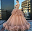 Ball Gown Scoop Ruffles Tulle Long Beautiful Beading Prom Dress,Quinceanera Dresses ING26