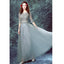 Grey Floor-length Half Sleeve Tulle Long Prom Dress,A line Evening Dress IN882
