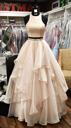New Two Piece A-line Floor-length Long Puffy Prom Dress With Ruffles IN881