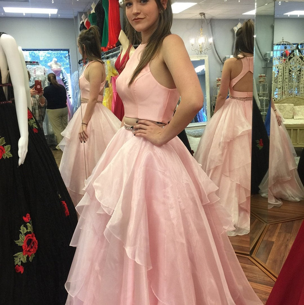 New Two Piece A-line Floor-length Long Puffy Prom Dress With Ruffles IN881