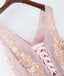 Pearl Pink Lace Top V-neck A Line Floor-length Long Tulle Beautiful Prom Dress IN877