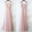 Pearl Pink Lace Top V-neck A Line Floor-length Long Tulle Beautiful Prom Dress IN877