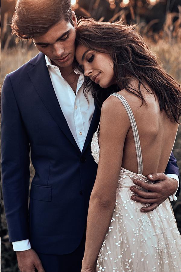 Backless Straps Long A-line Lace Simple Bridal Gown Wedding Dresses INM79