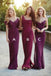 Burgundy Sheath Rushed Chiffon Long Bridesmaid Dresses Bridesmaid Gowns IN1838