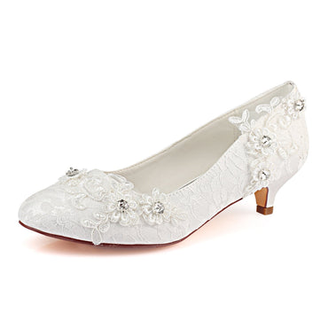 Ivory Wedding Shoes with Lace Appliques, Elegant Woman Shoes L-922