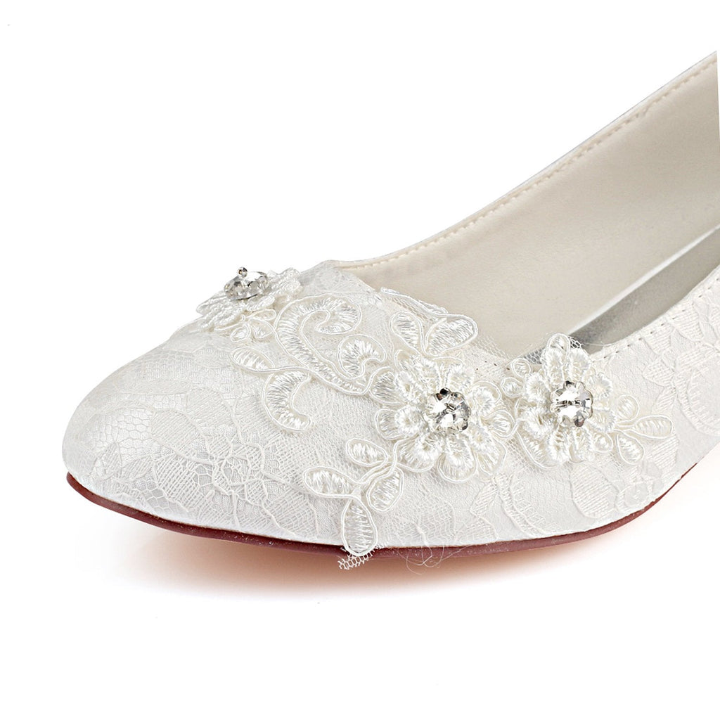 Ivory Wedding Shoes with Lace Appliques, Elegant Woman Shoes L-922