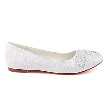 Ivory Flat Lace Wedding Shoes, Fashion Beading Bridal Shoes L-929