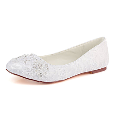Ivory Flat Lace Wedding Shoes, Fashion Beading Bridal Shoes L-929