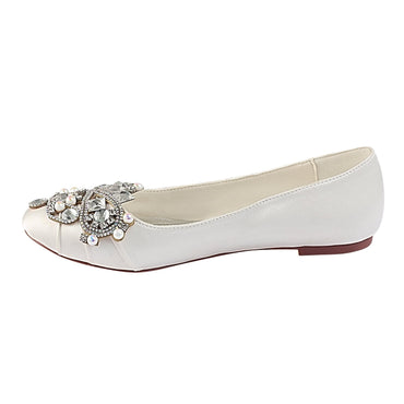 Ivory Flat Beading Wedding Shoes, Satin Wedding Party Shoes For Women L-930
