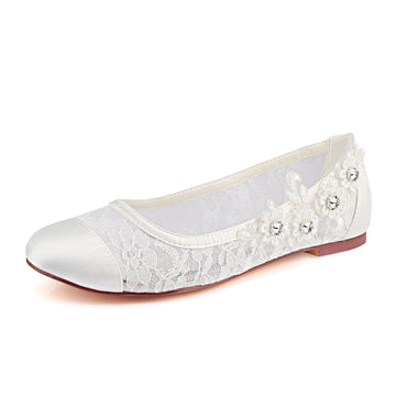 Ivory Flat Lace Wedding Shoes with Crystal, Fashion Woman Party Shoes L-931