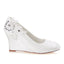 Ivory Wedge Lace Wedding Shoes with Beads, Charming Woman Shoes L-932