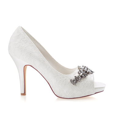 Ivory High Heels Lace Wedding Shoes with Rhinestone, Fashion Wedding Party Shoes L-935