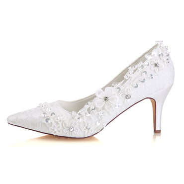Ivory Ankle Lace Wedding Shoes, Lace Appliques Wedding Party Shoes L-941