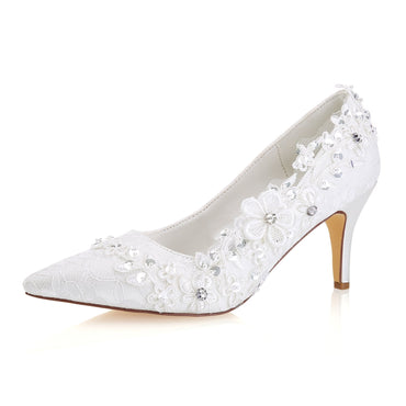Ivory Ankle Lace Wedding Shoes, Lace Appliques Wedding Party Shoes L-941