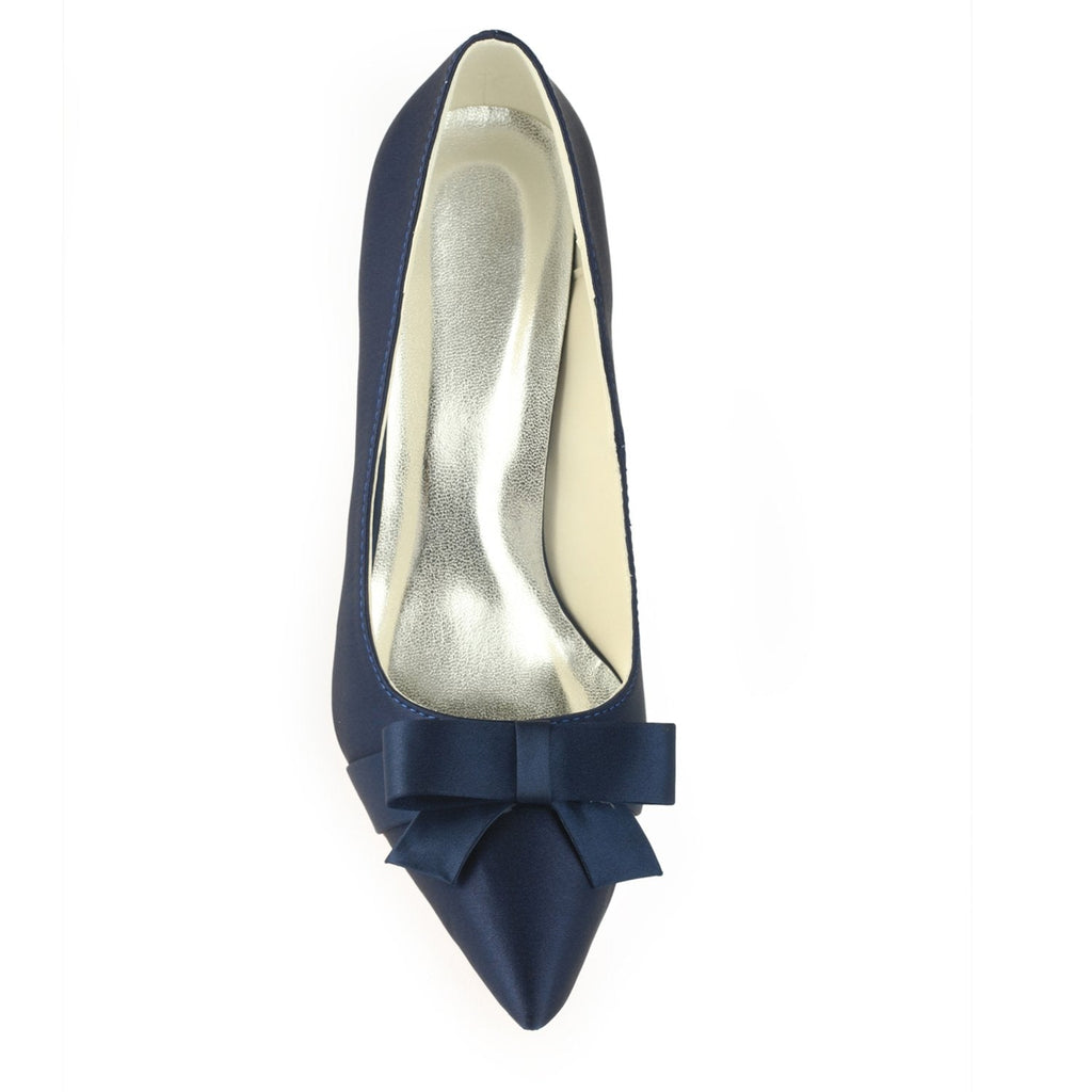 Dark Blue High Heels Wedding Shoes with Bowknot, Fashion Satin Formal Party Shoes L-942