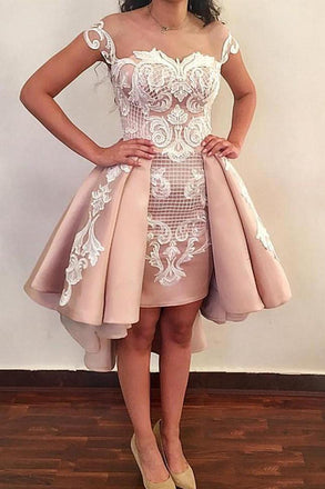 Lace Appliques Homecoming Dresses, Hi-Lo Short Prom Dress INM51
