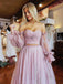 Light Purple Floral Lace Prom Dresses, A Line Tulle Formal Evening Dresses IN2005