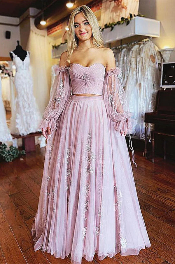 Light Purple Floral Lace Prom Dresses A Line Tulle Formal Evening