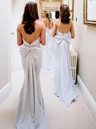 Simple Strapless Grey Satin Cheap Long Bridesmaid Dresses INI44
