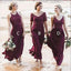 Mismatched A-Line Long Burgundy Cheap Chiffon Bridesmaid Dress with Lace ING63
