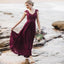 Mismatched A-Line Long Burgundy Cheap Chiffon Bridesmaid Dress with Lace ING63