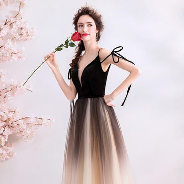 A Line Spaghetti Straps Tulle Long Prom Dress, Charming Evening Dresses INQ70