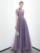 A-line Tulle Long High Neck Purple Prom Dress With Ruffles Formal Evening Dress INR86
