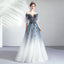 Ombre A Line Half Sleeves Tulle Round Neck Prom Dress Evening Dresses INQ75