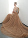 A-line Spaghetti Straps Tulle Long Lace Appliques Prom Dress Formal Evening Dress INR85