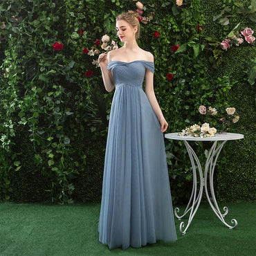 A Line Off the Shoulder Chiffon Blue Prom Dress, Long Bridesmaid Dresses INQ82