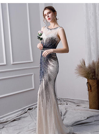 Elegant Mermaid Long Tulle Beading Prom Dresses INL24