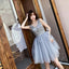 V Neck A Line Beaded Homecoming Dresses, Short Tulle Prom Dress INN59