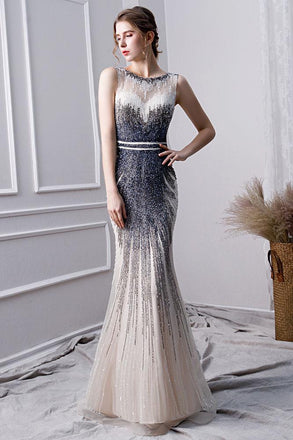 Elegant Mermaid Long Tulle Beading Prom Dresses INL24
