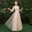 Stunning A Line 3/4 Sleeves Tulle Round Neck Prom Dress Evening Dresses INQ76