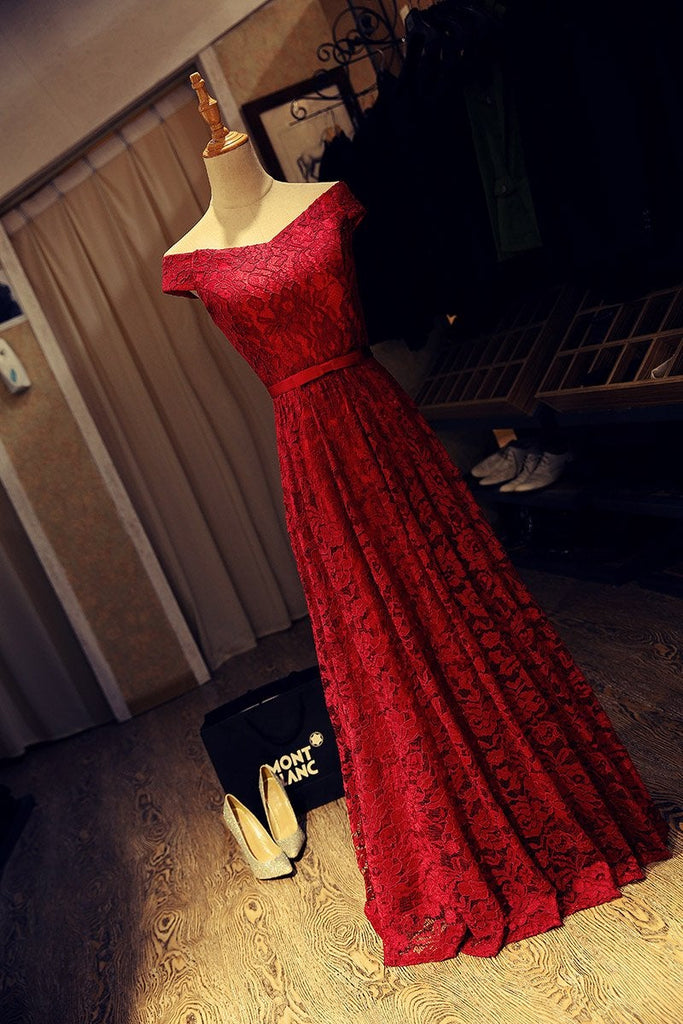 Royal Blue A Line Off Shoulder Lace Long Prom Dresses Evening Dresses IN741