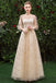 Stunning A Line 3/4 Sleeves Tulle Round Neck Prom Dress Evening Dresses INQ76